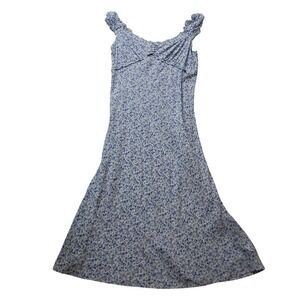 GAP Crepe Sweetheart Maxi Dress Women's XL White Blue Smocked Floral Cottagecore